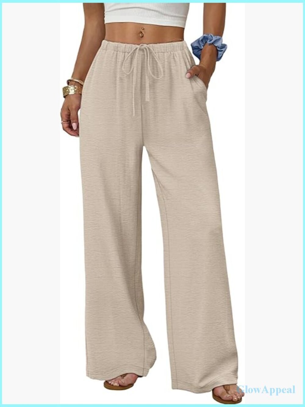 Wide Leg Palazzo Pants with Drawstring Elastic Waist and Pockets